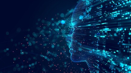 Human Head with Digital Data Stream. Generative AI.