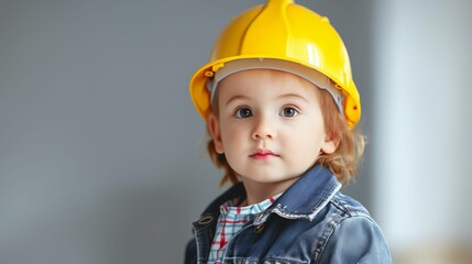 A young boy wearing a hard hat.