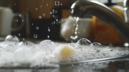 Zoom in on the Bubbles Created by Dish Soap in a Sink Filled with Warm Water