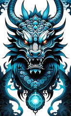 Fototapeta premium Vector illustration, tattoo template of Asian patterns and ornaments, Asian dragon, Asian patterns and ornaments, hand drawn sketch, background for smartphone, giclee for print and design