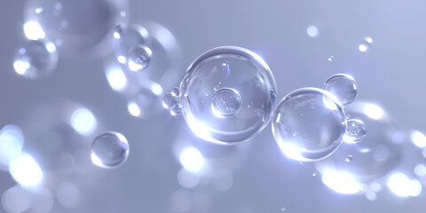Fototapeta premium water molecules, Molecular Structure, DNA water, banner , Cosmetic Essence, Liquid bubble