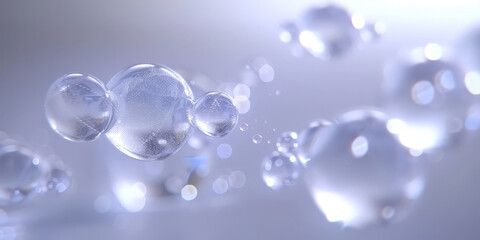 Fototapeta premium water molecules, Molecular Structure, DNA water, banner , Cosmetic Essence, Liquid bubble