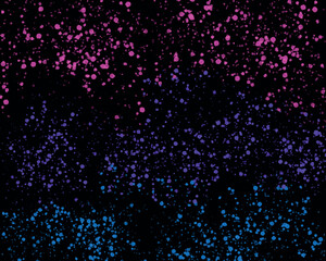 Neon explosion paint splatter artistic pink textured. Shiny purple blue glitter on black. Glow particle abstract backgrounds out of focus. Night watercolor starry sky, twinkling and blinking stars.