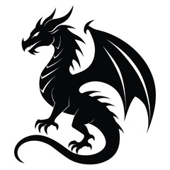 Black dragon isolated heraldic animal silhouette. Luxury monogram. Heraldry beast .Vector Graceful vintage animal symbol illustration legs and lion tail business card