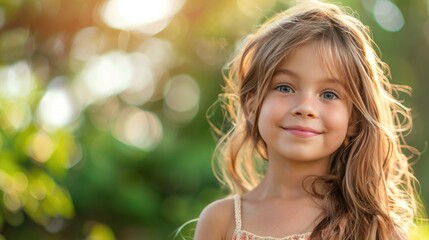  Beautiful young girl outdoors portrait with copy space