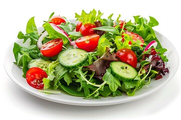 Crisp and Colorful Mixed Green Salad on White Plate