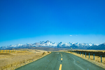 Shandan Military Horse Farm, Zhangye City, Gansu Province-roads and fields under the blue sky