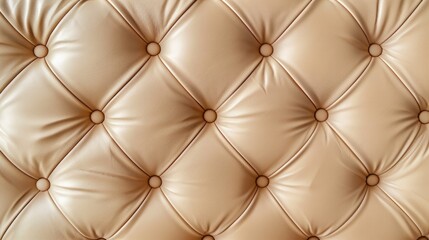 Fototapeta premium Beige leather upholstery. Close-up texture of genuine leather with Beige rhombic stitching. Luxury background