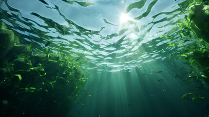 Fototapeta na wymiar underwater scene with rays of light and sun