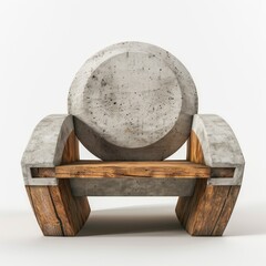 Cement chair with wooden seat isolated on transparent background