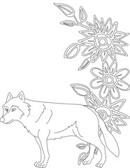 Wolf and A Floral Vine Coloring Page. Printable Coloring Worksheet for Adults and Kids. Educational Resources for School and Preschool.