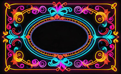 neon beautiful background on a dark background, frame in vintage style, giclee for interior, background for smartphone,