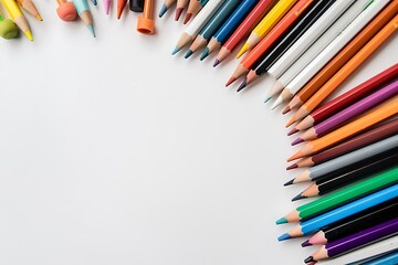 Fototapeta premium Creativity Unleashed - Flat Lay of Colorful Design Tools on White Background