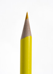 Yellow wooden pencil on a white background.