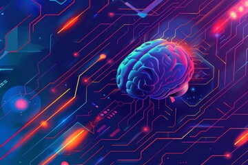 Futuristic Brain with Digital Circuitry. Generative AI.
