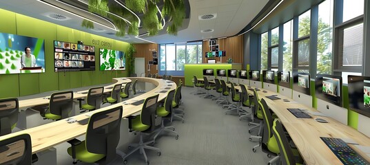 Engaged Students in a Modern Virtual Classroom Participating in an Interactive Online Learning Session with a Diverse Teacher Leading a Digital Lesson on Their Laptops and Tablets