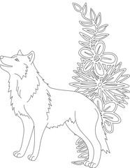 Wolf and A Floral Vine Coloring Page. Printable Coloring Worksheet for Adults and Kids. Educational Resources for School and Preschool.
