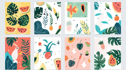 Set of colorful doodle cards vector flat illustration