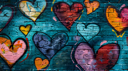 Heart-Shaped Balloons Graffiti on Urban Brick Wall