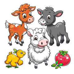 cartoon illustration of farm animals