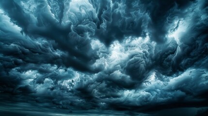 Stormy atmosphere with dense cumulus clouds covering the sky