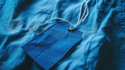 Blue Tag on the Blue dress. Cloth label tag Blue mockup