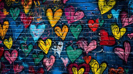Heart-Shaped Balloons Graffiti on Urban Brick Wall