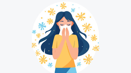 Sick unhealthy allergic sneezing woman. Female character