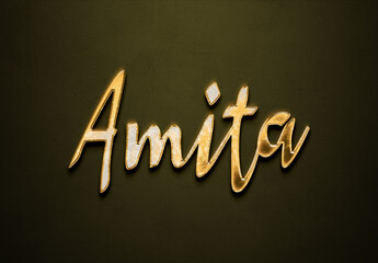 Old gold text effect of Hindi name Amita with 3D glossy style Mockup	