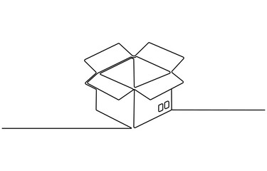 Continuous one line drawing of a cardboard box. Online shopping concept, fast delivery, carton box, shipping and packaging, Vector illustration with Open Box icon set vector. Package sign, Open Box