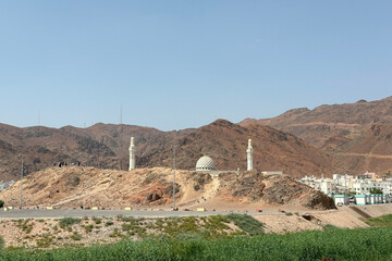 Mount uhad. Masjid sayed al shuhada Jabal Uhud where Muslim archers were positioned during the...
