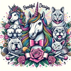 Many cats and unicorns image art used for printing image art.