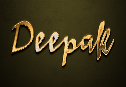 Old gold text effect of Hindi name Deepak with 3D glossy style Mockup	