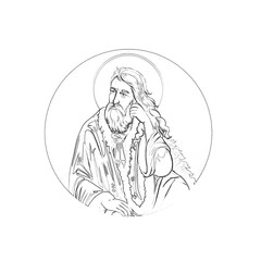 Prophet saint Elijah. Religious coloring page in Byzantine style on white background