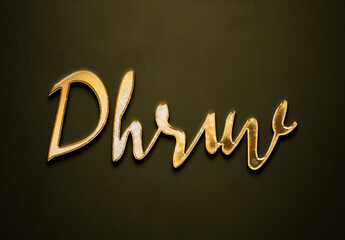 Old gold text effect of Hindi name Dhruv with 3D glossy style Mockup	