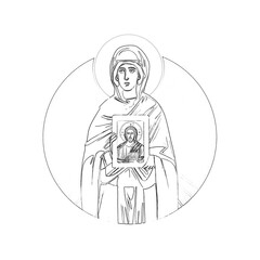 Sv. Petka. Saint Parascheva of the Balkans. Religious coloring page in Byzantine style on white background