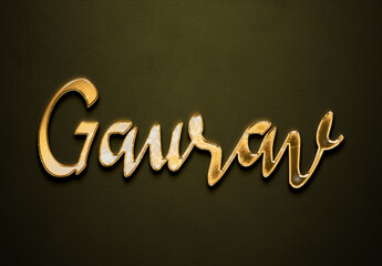 Old gold text effect of Hindi name Gaurav with 3D glossy style Mockup	