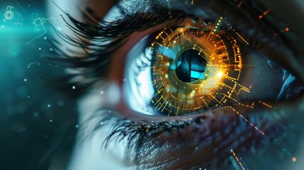 Close up Human eye with cyber retinal recognition