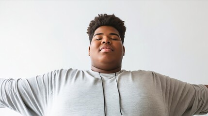 A young man with his arms outstretched.