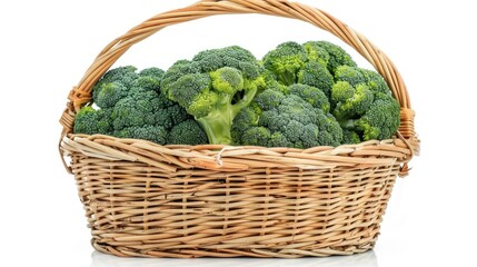 Broccoli in basket isolated on white background