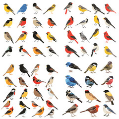 Set of four image of Birds Flat Vector Icons Collection