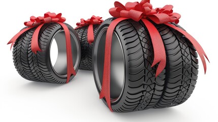 Twin Tires Gaily Wrapped in Festive Red Bows
