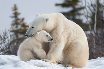 polar bear with cub on ice in the Arctic