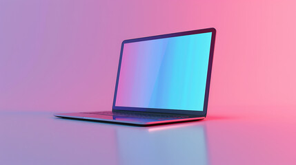 A minimalist 3D laptop with a soft gradient background from cyan to lavender