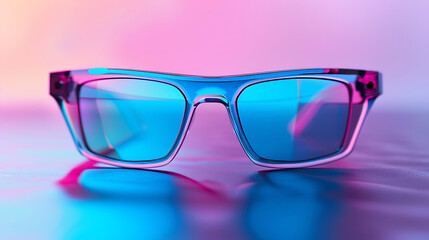 3D smart glasses with a gradient background shifting from blue to pink
