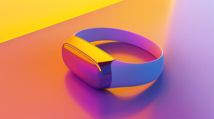 A sleek 3D wearable health monitor on a gradient backdrop from yellow to purple