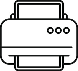 Simplistic black and white line illustration of a contemporary office printer, ideal for icons or logos