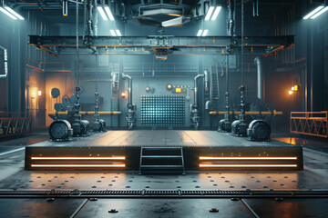 An industrial themed empty stage design for mockup