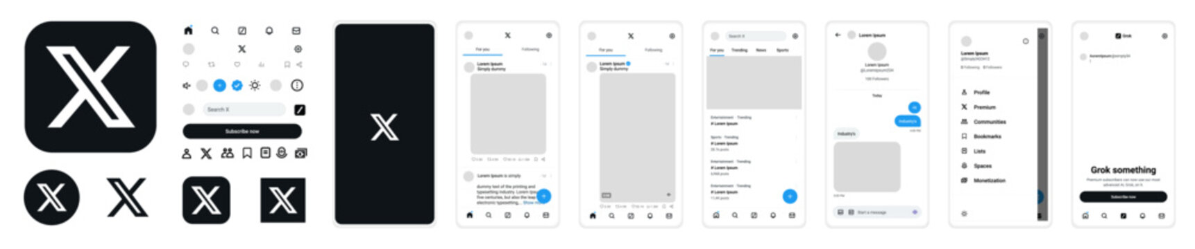X Mobile App Interface Template, Twitter Pages Template. 2024 Editorial Illustration.