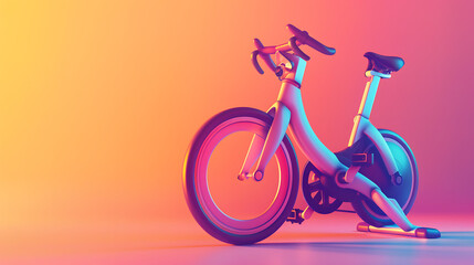 A futuristic 3D fitness bike on a gradient backdrop from pink to orange